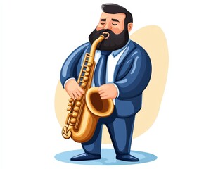 Jazz Musician with Saxophone in Suit Playing Melodic Tune