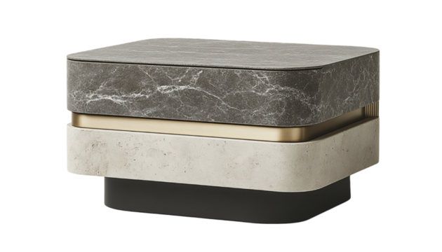 Gray Stone and Beige Concrete Coffee Table with Gold Accents
