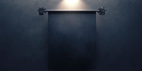Black roll up banner on a grey background with light