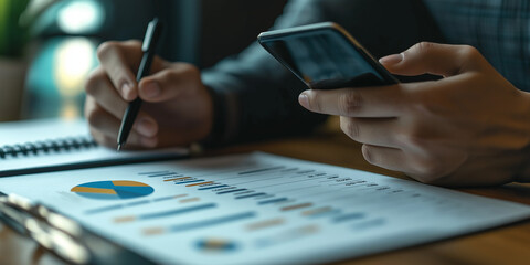 Analyzing business trends office workspace data report professional environment close-up view insights for decision making