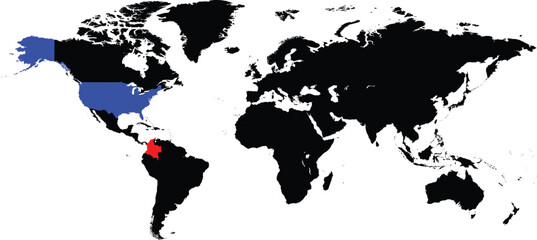 Colombia and United States maps on a global map vector