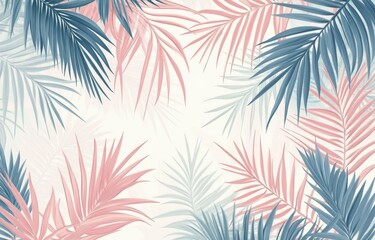 retro background with palm leaves in pastel blue and pink