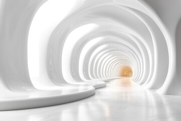 Naklejka premium 3D render of a white abstract background with a tunnel of arches for product presentation, modern and minimalistic design concept.