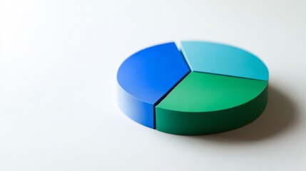 Obraz premium A sleek financial pie chart with colorful segments in shades of blue and green, set against a white background, showcasing clean lines and sharp details