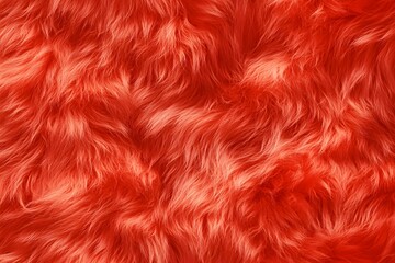 Vivid Coral Fur Texture Soft Fluffy Luxurious Reddish Orange Fabric Background