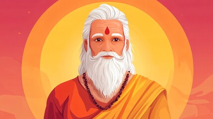 Flat vector illustration of Hindu poet Valmiki for educational and editorial use