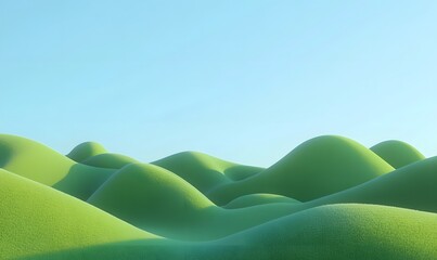 Obraz premium Rolling green hills under a clear blue sky; idyllic landscape for nature background