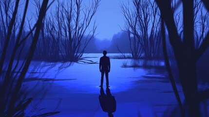 Fototapeta premium Solitude in Blue Swamp Reflects Mystery and Tranquility