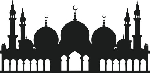 Islamic Mosque Silhouette Vector – Elegant Arabic Architecture with Domes and Minarets