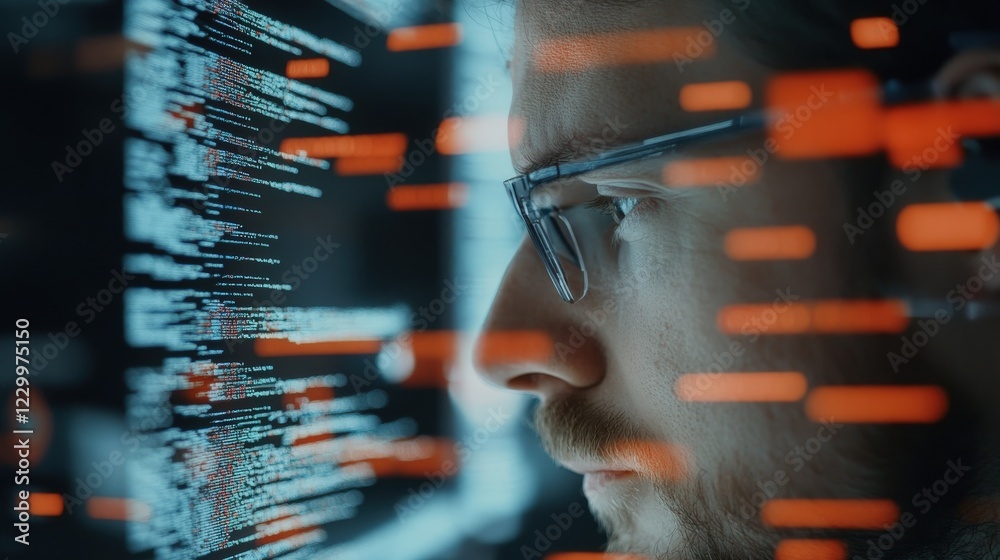 Aufkleber Focused Programmer Analyzing Code with Data Visualizations in Background