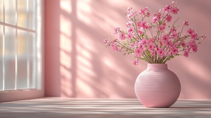 Elegant pink flower arrangement in modern vase bright room photography soft natural light floral still life