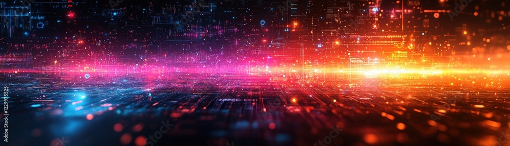 Poster abstract technology background featuring glowing lines and dots in a digital pattern design