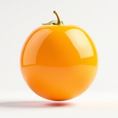 A large orange ball with a stem on top. The orange is shiny and has a bright color