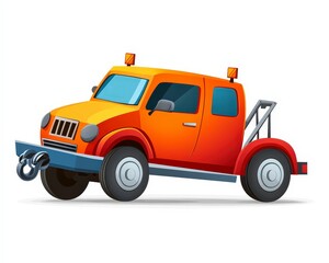 Vibrant Cartoon Pickup Truck with Winch and Safety Lights on Roof