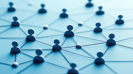 Stakeholder influence concept shown with connected dots and lines on a clean blue backdrop.