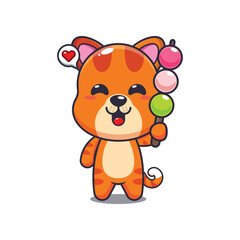 cat mascot cartoon character vector illustration eating dango.