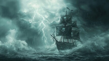 Pirate Ship in a Tempestuous Storm