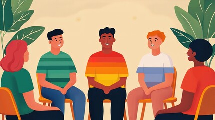 Eye-level perspective of a support group session in a welcoming community center for mental health