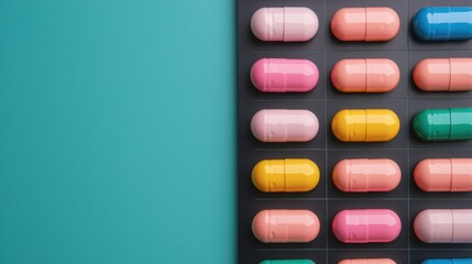 Colorful Capsules and Pills Arranged on a Black Background