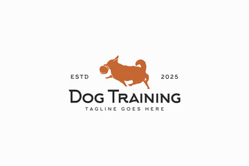 silhouette dog training icon logo vector design template. creative dog sport, dog training, dog bite ball logo design vector illustration with modern, vintage and flat styles