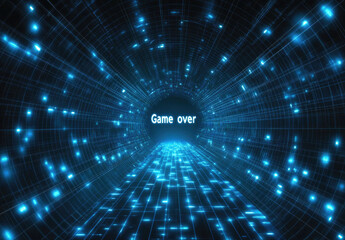 Obraz premium Game Over Neon Digital Abstract Background with Blue Grid Lines