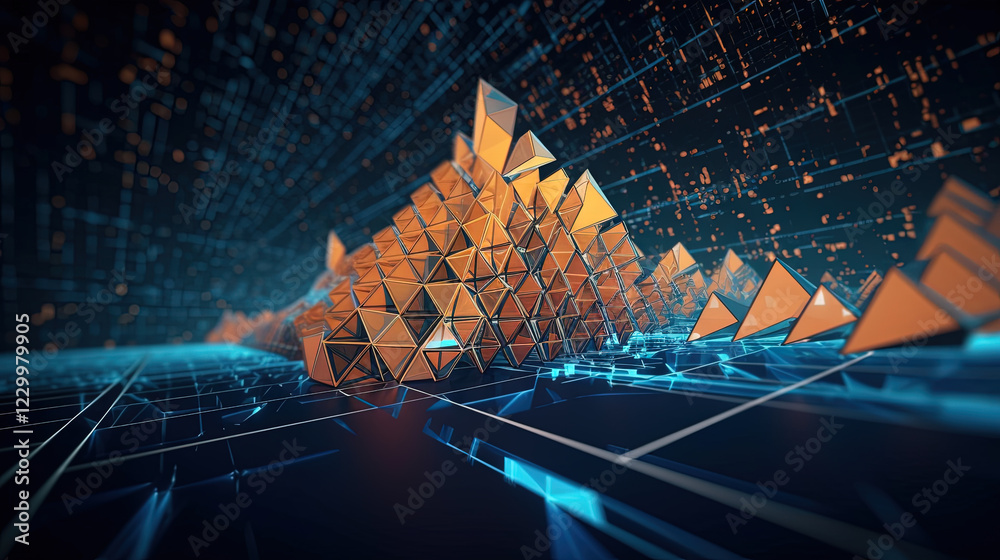 Poster Abstract background with structure of neon triangles and technology style