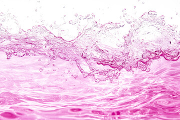 Transparent pink clear water surface texture with ripples splashes. abstract summer banner background. Water waves with copy space white gradient top view.  Water waves in sunlight with copy space.