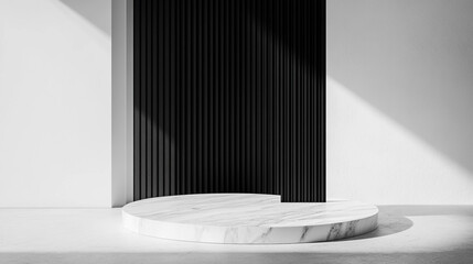 Minimalist display platform enhances modern interior design in a bright space