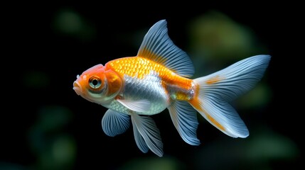 Swimming goldfish displaying vibrant colors in an underwater world aquarium environment close-up view marine life concept