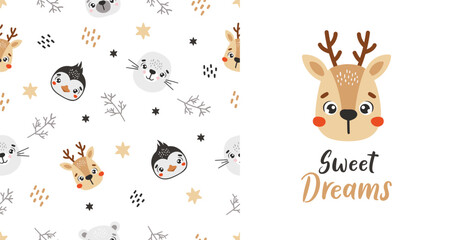 Polar animals pattern, cute arctic animals, kids pattern, polar vector, cartoon, seamless pattern © ElenaVector44