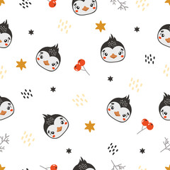 Polar animals pattern, cute arctic animals, kids pattern, polar vector, cartoon, seamless pattern