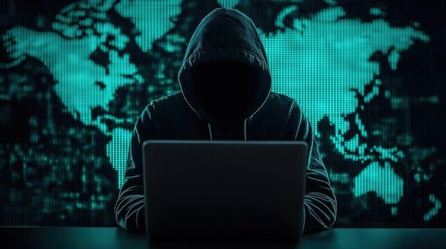 Cybersecurity breach hacker in action within the dark digital realm of cyber intrusion