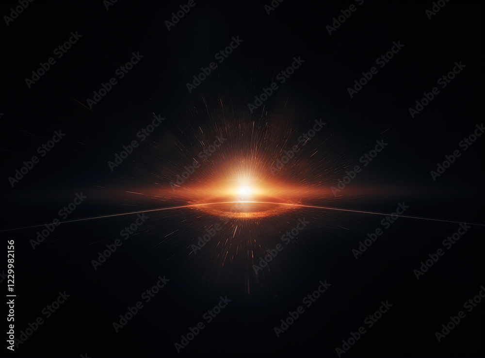Poster Light flare in the dark space. Abstract background with shiny lens glare effect.