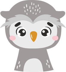 Polar owl animal isolated, cute arctic animal, kids illustration, cartoon vector