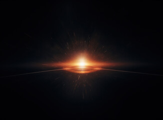 Light flare in the dark space. Abstract background with shiny lens glare effect.