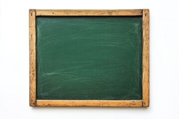 Fototapeta premium Empty green chalkboard, wooden frame, white background, education