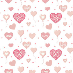 Valentine&rsquo;s Day pattern with pink hearts on a white background. Seamless background perfect for use in textiles, wallpapers, and festive decorations.