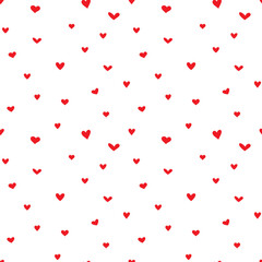 Valentine’s Day pattern with red hearts on a white background. Seamless background perfect for use in textiles, wallpapers, and festive decorations.
