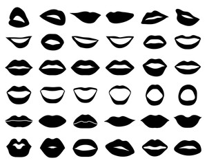 Black silhouettes of female lips  on a white background	