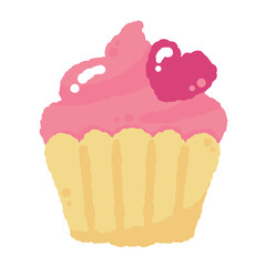 Pink Cupcake with Heart Topper: A single pink cupcake, decorated with fluffy frosting and a sweet, heart-shaped candy.