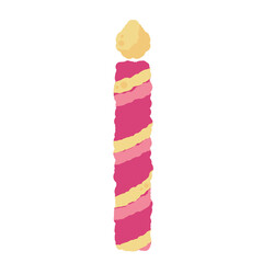 Pink and Yellow Birthday Candle: A playful pink and yellow striped birthday candle with a golden flame, adding a touch of whimsy and celebration to any festive occasion.