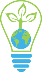 Ecolamp, eco light bulb icon in the form of a tree and the Earth. Vector, designer illustration. Vector.