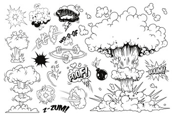 Explosive comic-style illustrations of blasts