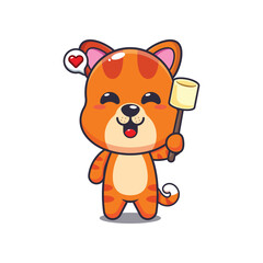cat mascot cartoon character vector illustration eating marshmallow.