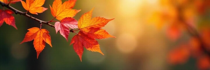 Fototapeta premium Autumn Branch with Colorful Leaves, autumn leaves, fall foliage