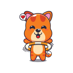 cat mascot cartoon character vector illustration playing hula hoop.