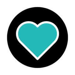 A teal heart in a black circle on a white background