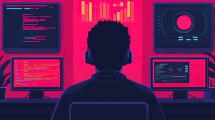 Cybersecurity analysis digital workspace infographic dark theme close-up tech insights for data protection