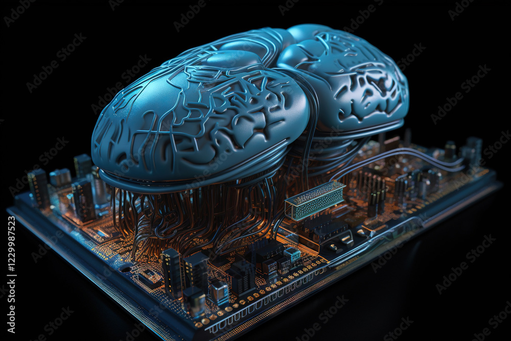 Aufkleber Artificial intelligence science concept with technological AI brain on the circuit board