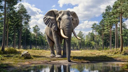 Fototapeta premium Majestic Elephant in a Serene Forest by the Water